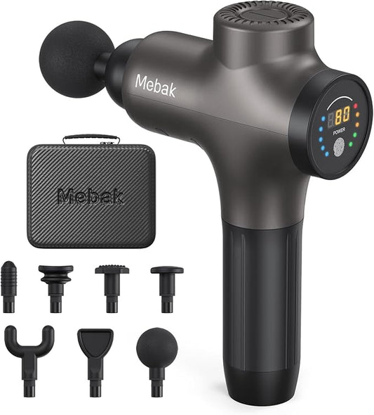 Mebak 3 Pistola Massaggiante Professionale, Pistola Massaggiante Muscolare a Tessuti Profondi per Alleviare il Dolore del Corpo, Massaggiatore Elettrico Silenzioso 3200RPM, 7 Testine, 5 Velocità , Ampiezza 12 mm