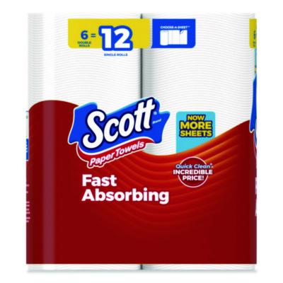 Choose-A-Sheet Kitchen Roll Paper Towels, Double Roll, 1-Ply, White, 108 Sheets/Roll, 6 Rolls/Pack, 4 Packs/Carton